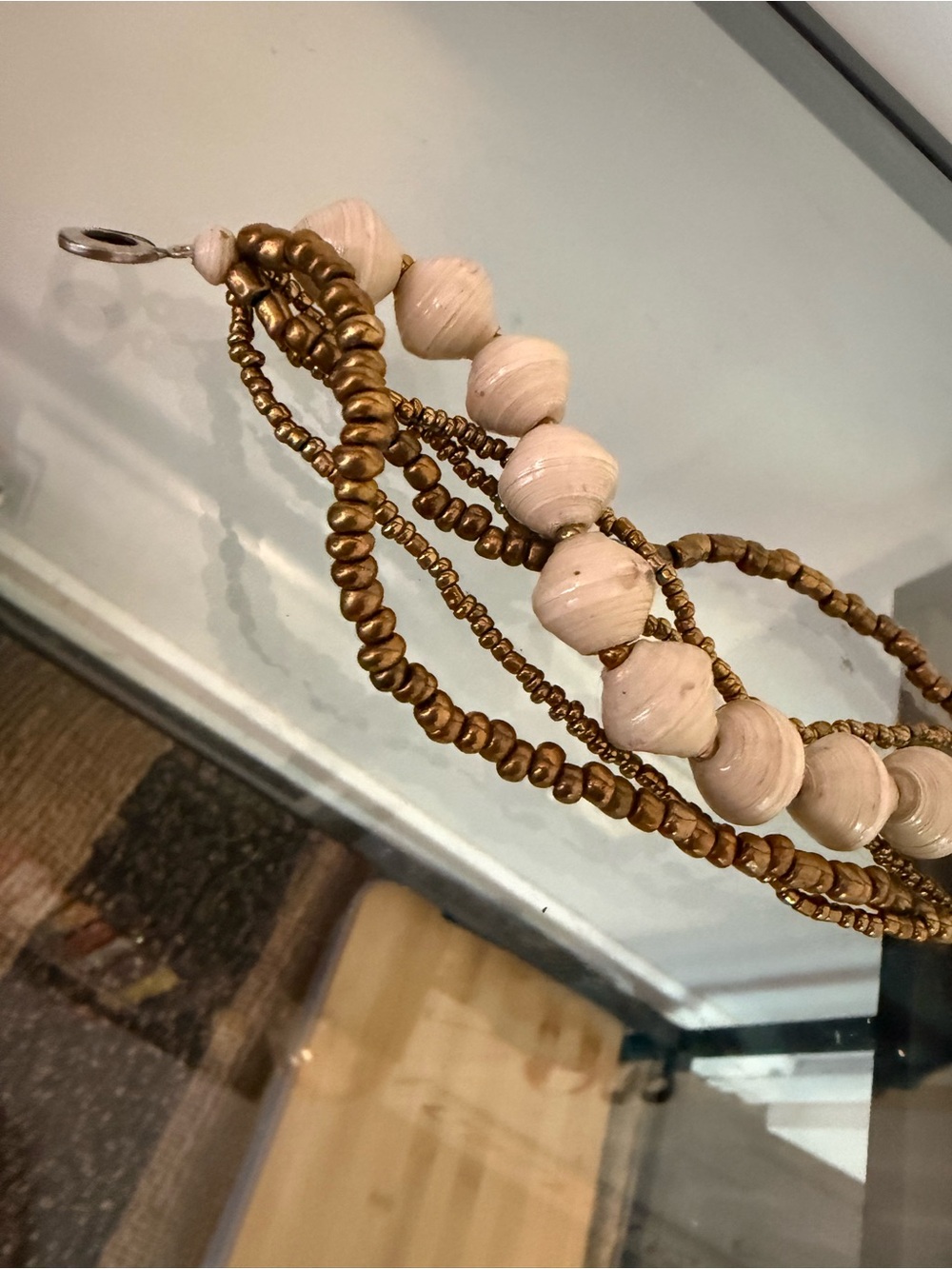 Beaded Multi-Strand Bracelet in Cream and Gold